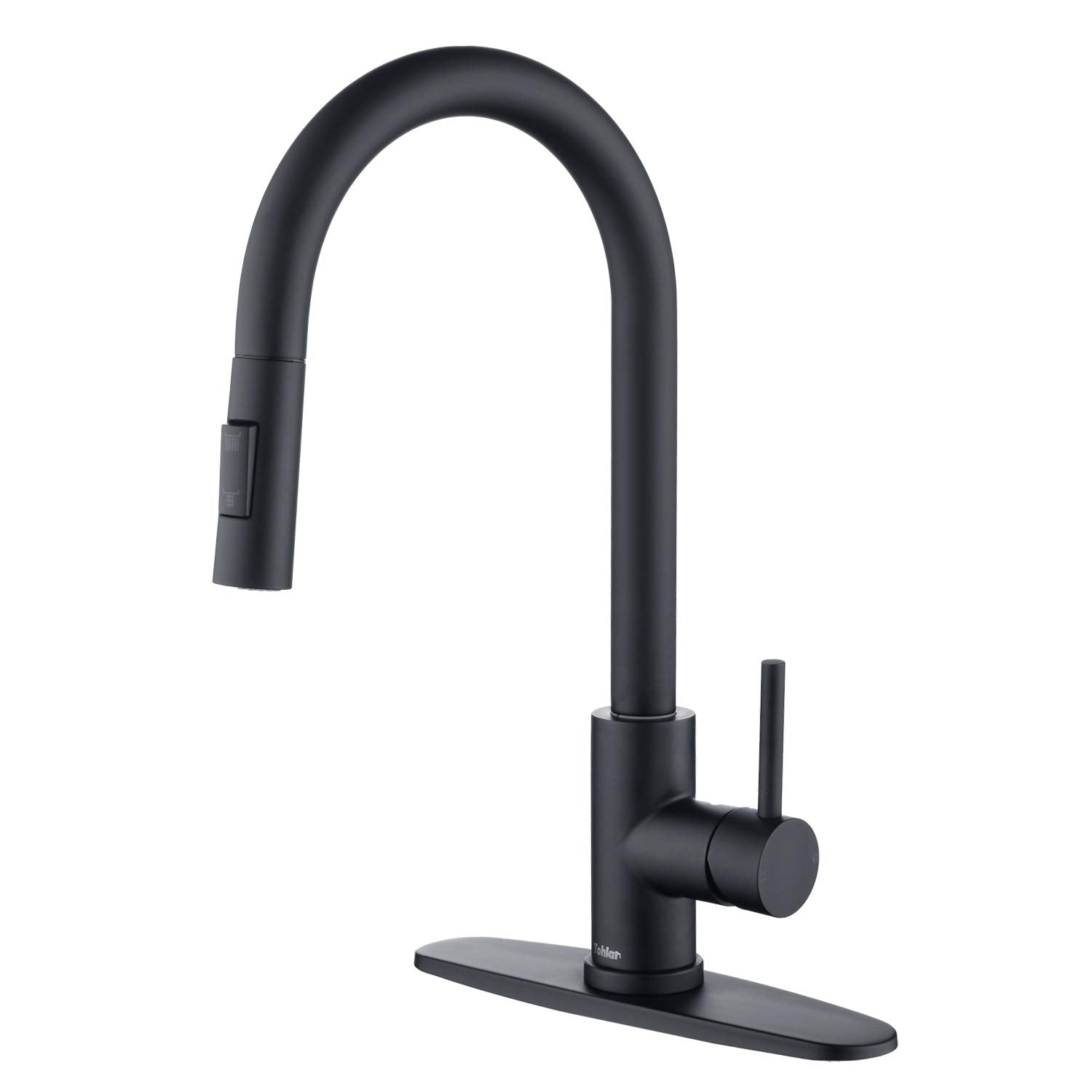Tohlar Black Kitchen Faucets with Pull-Down Sprayer Single Handle Kitchen Faucet  Modern Stainless Steel Kitchen Sink Faucet with Deck Plate